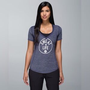 Lululemon 6 Runner Up Short Sleeve
Heathered Cadet Blue Silverescent Sweat Life